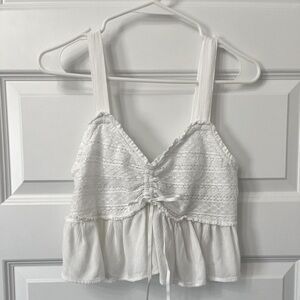 White Lace Trimmed Top - Cropped Length